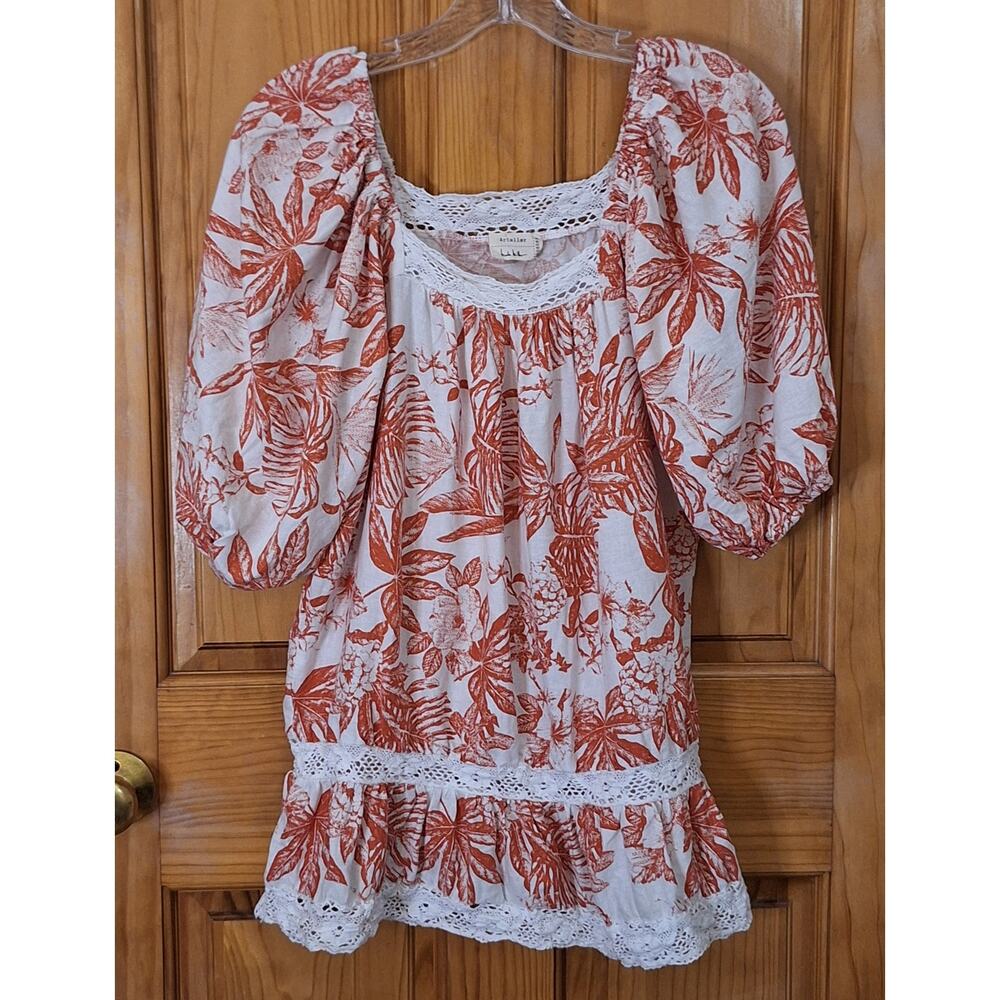 Nicole Miller Artelier Shirt Women Small Tropical Lace Linen Blend Floral Beachy